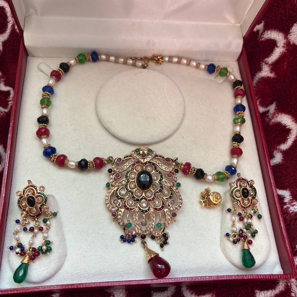 Elegant Multicolor Necklace and Earring Set